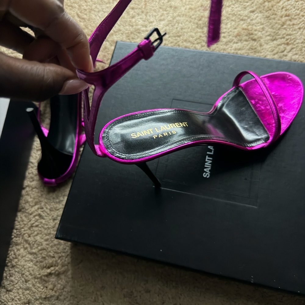 Saint Laurent Metallic Fuchsia Sandals - Picture 5 of 8